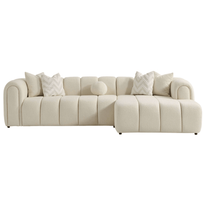 Beatrice Channel Tufted Ivory Boucle Right Facing Chaise Sectional Sofa 115" - Revel Sofa 