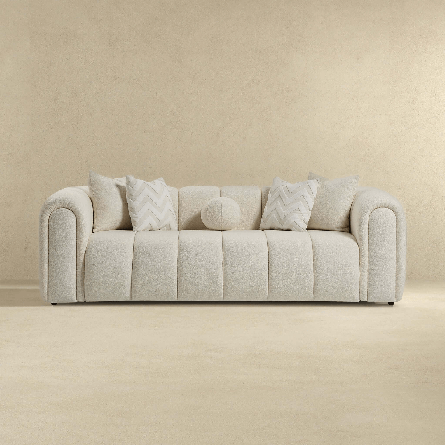 Beatrice Channel Tufted Boucle Sofa, Ivory 93" - Revel Sofa 
