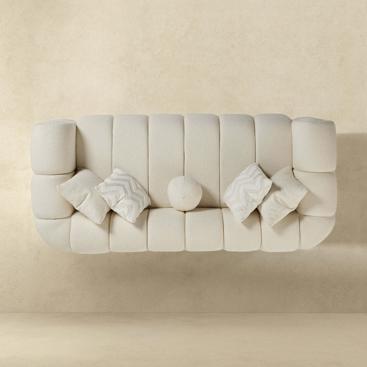 Beatrice Channel Tufted Boucle Sofa, Ivory 93" - Revel Sofa 