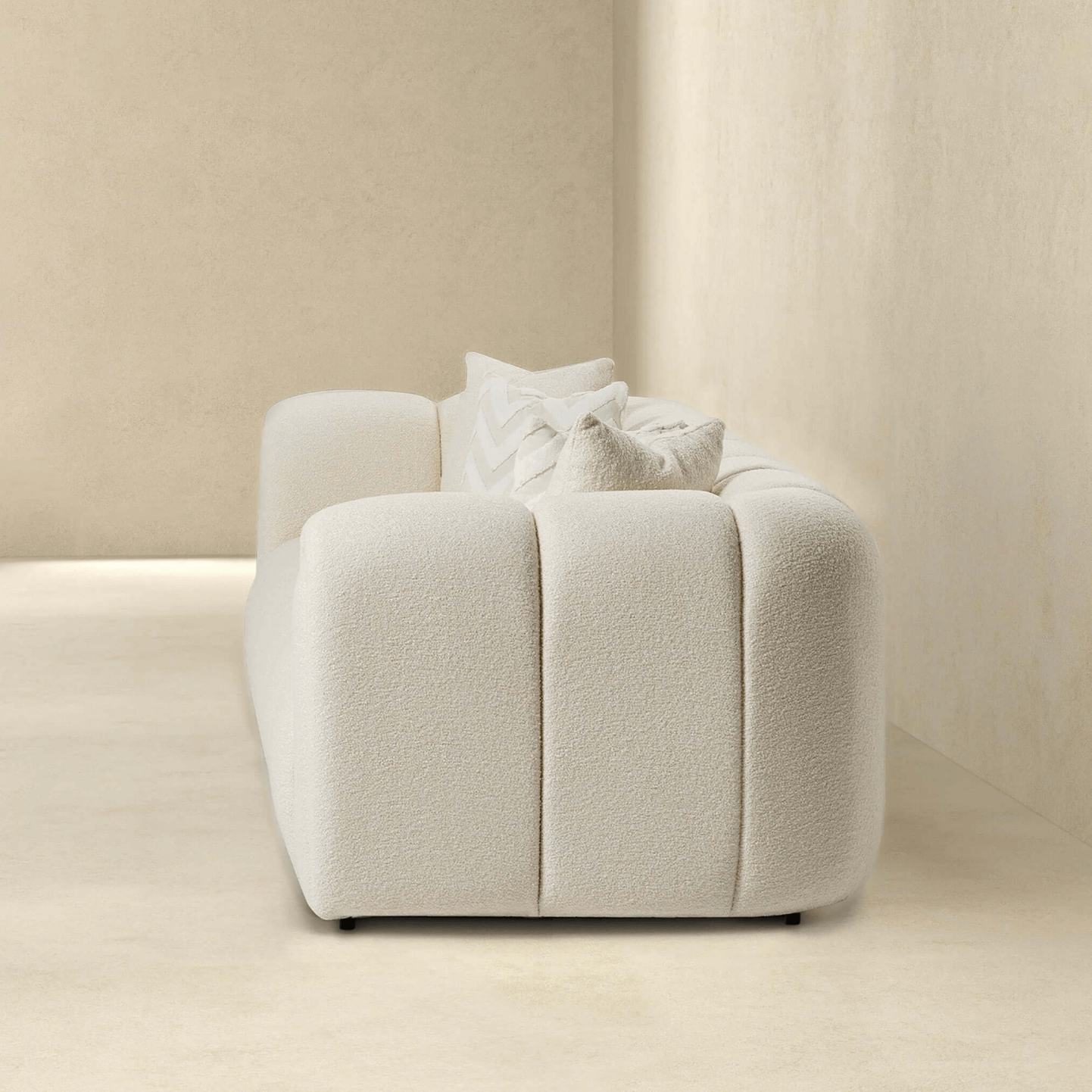 Beatrice Channel Tufted Boucle Sofa, Ivory 93" - Revel Sofa 
