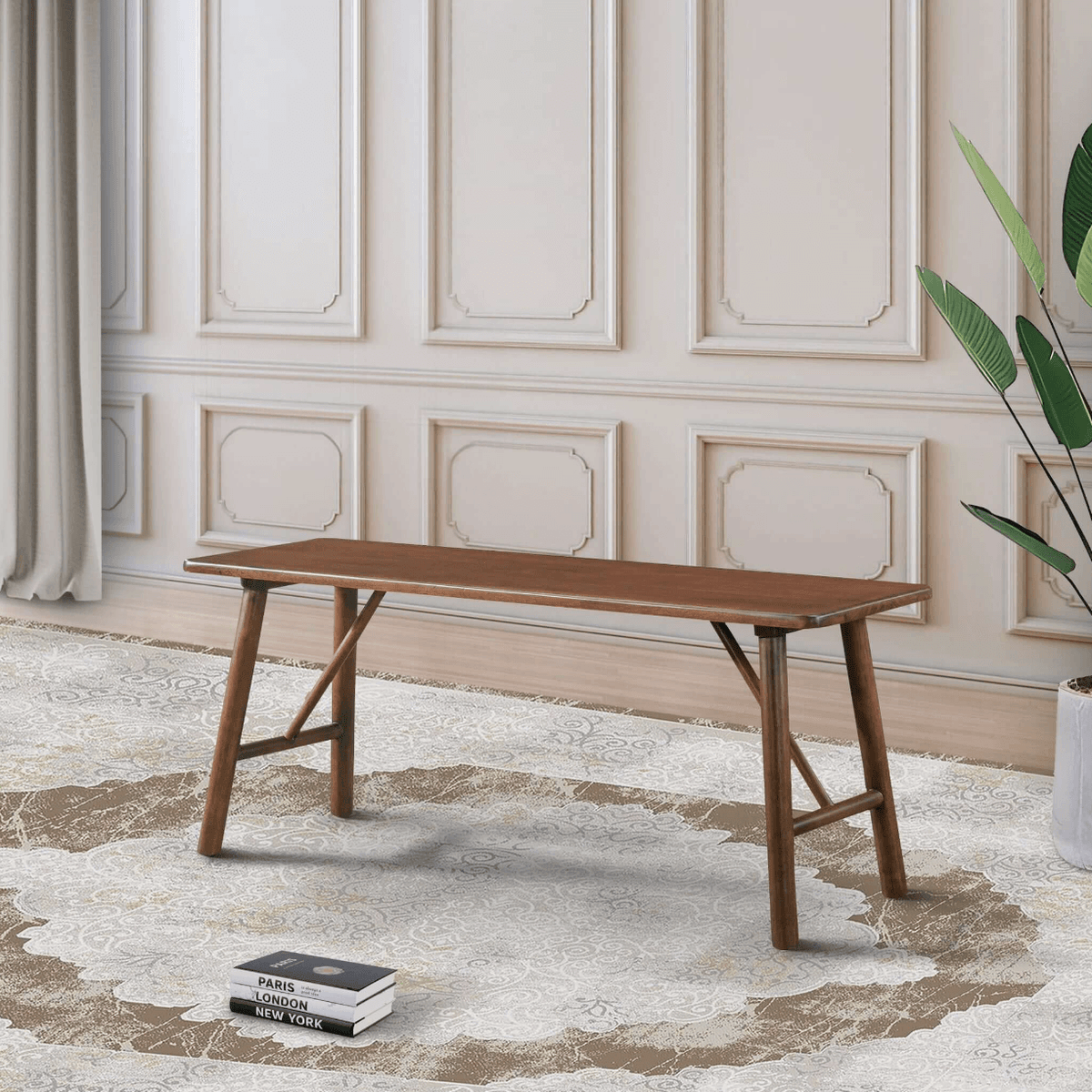 Molly MCM Styled Solid Wood Bench, Walnut 47" - Revel Sofa 