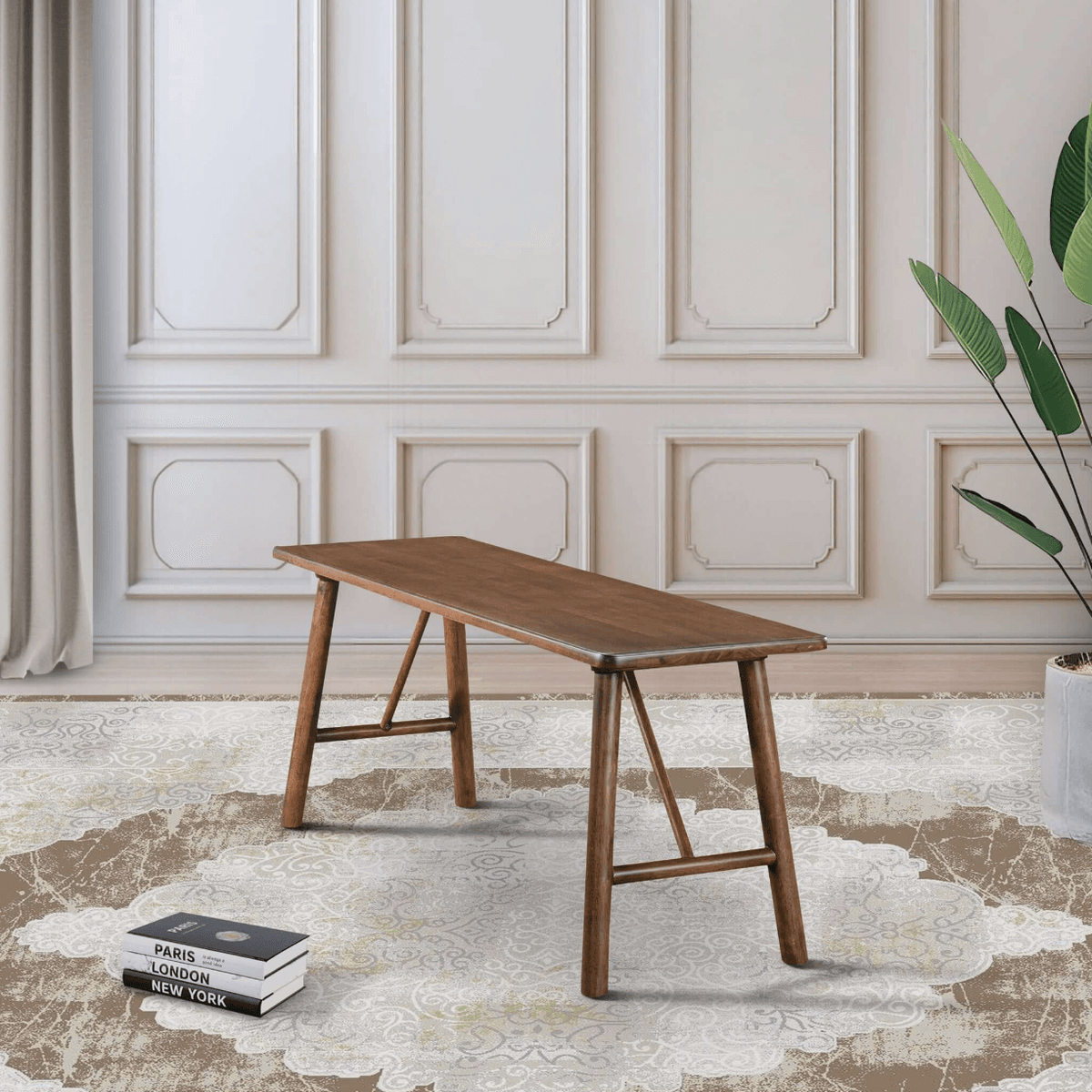 Molly MCM Styled Solid Wood Bench, Walnut 47" - Revel Sofa 