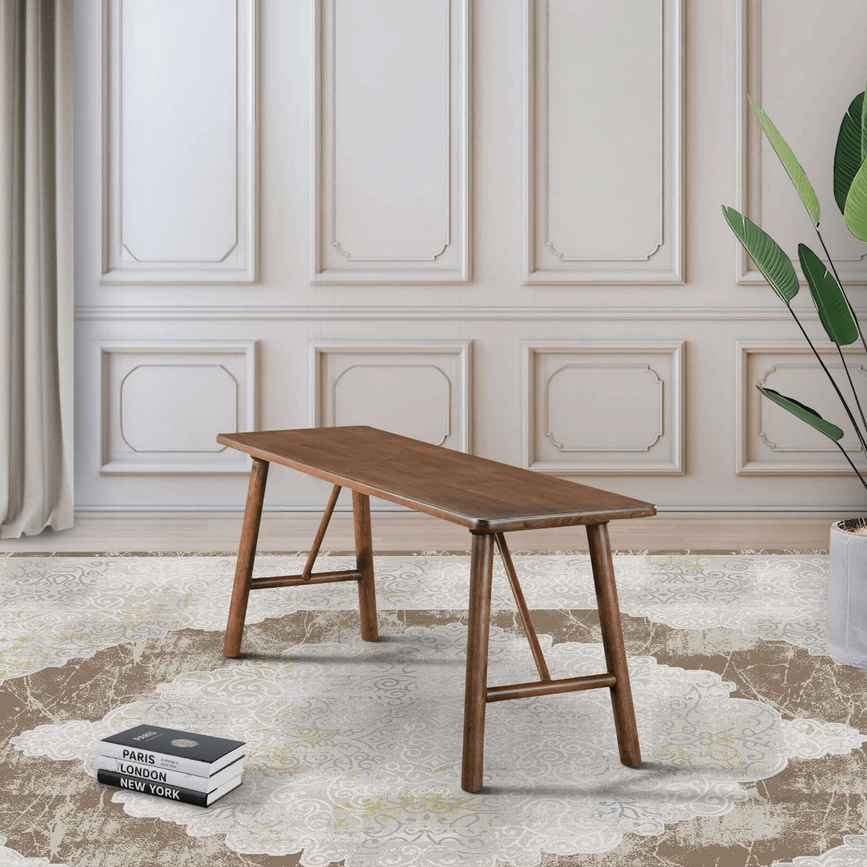 Molly MCM Styled Solid Wood Bench, Walnut 47" - Revel Sofa 