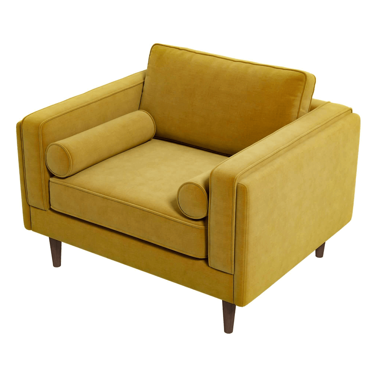 Amber MCM Velvet Accent Lounge Chair – Mid-Century Modern Upholstered Armchair (7 Colors, Plush Cushioning) in yellow