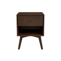 Caroline MCM Solid Wood Nightstand – Mid-Century Modern Bedside Table with Drawer & Shelf (Walnut or White)