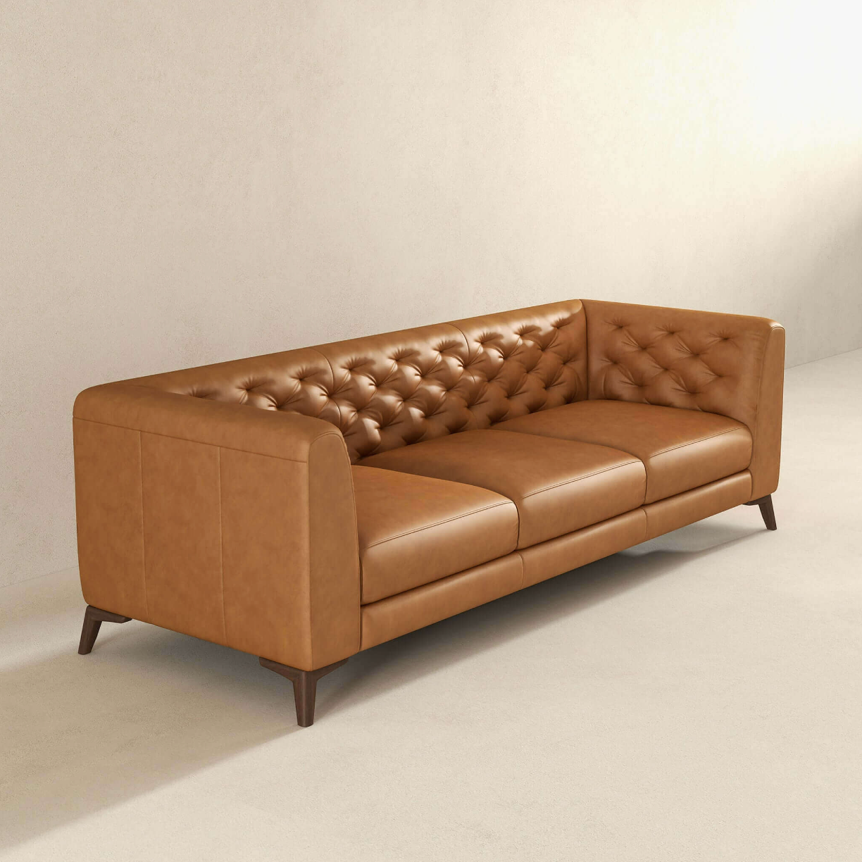 Carter MCM Styled Tufted Leather Sofa Couch 90" - Revel Sofa 