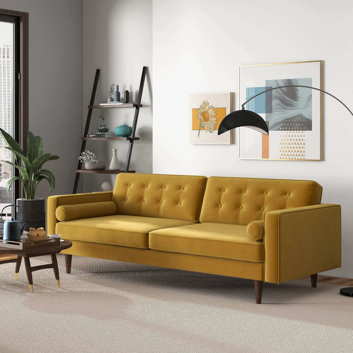 Casey MCM Style Button Tufted Velvet Sofa 84" - Revel Sofa 