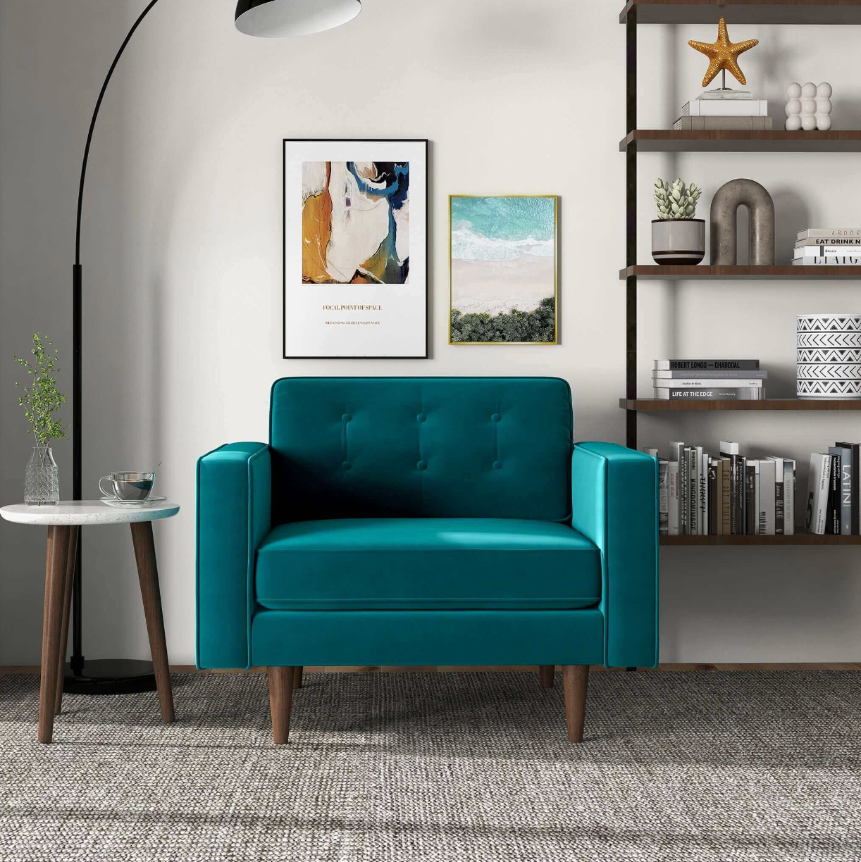 Casey MCM Style Velvet Lounge Chair - Revel Sofa 