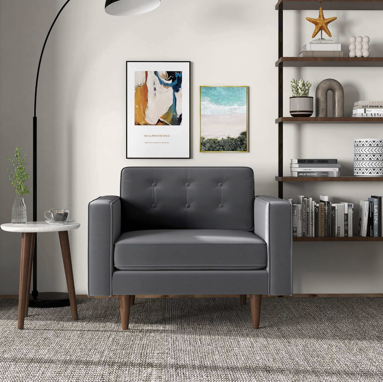 Casey MCM Style Velvet Lounge Chair - Revel Sofa 