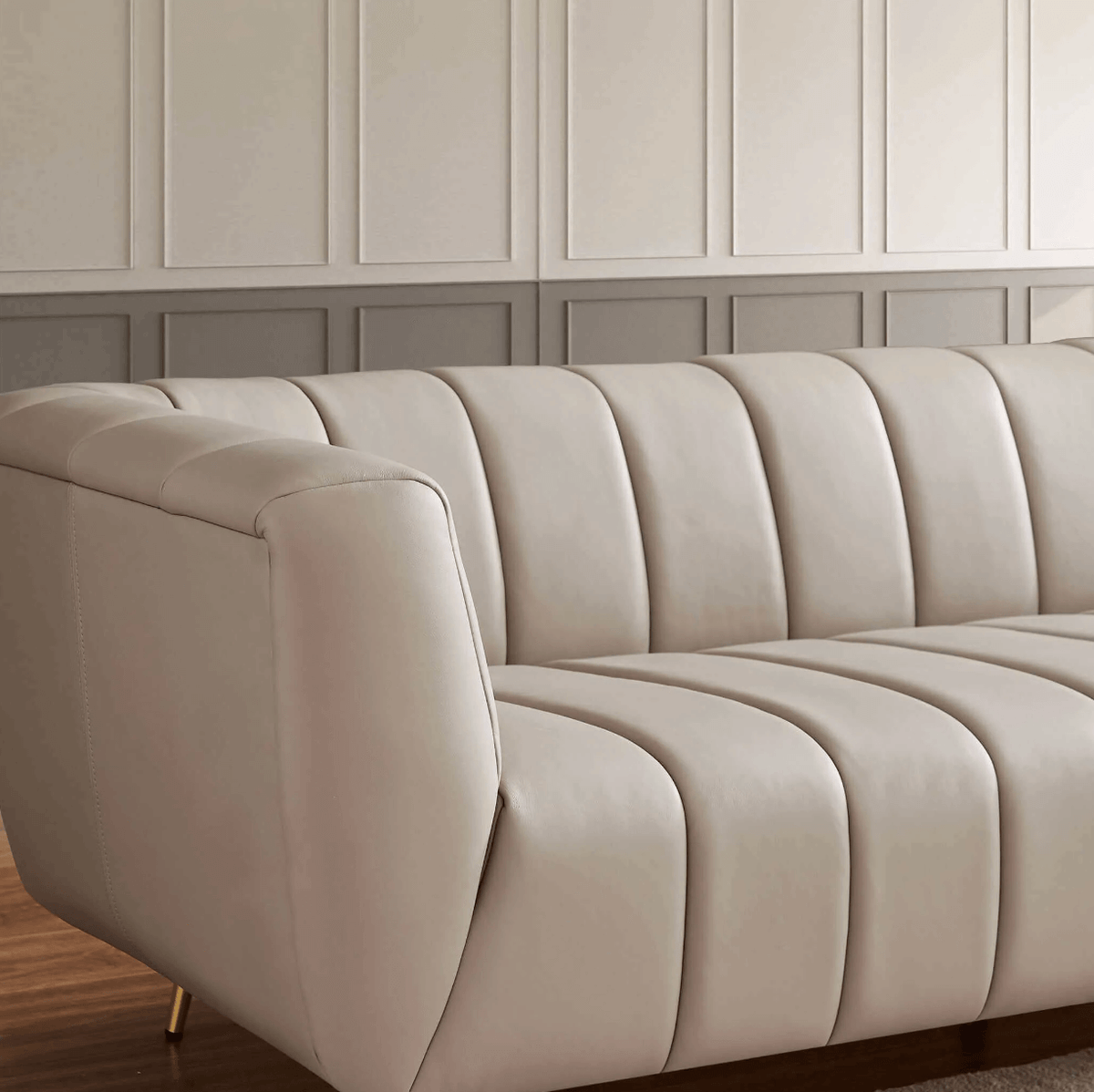 LaMattina MCM Genuine Leather Channel Tufted Sofa 86” - Revel Sofa 
