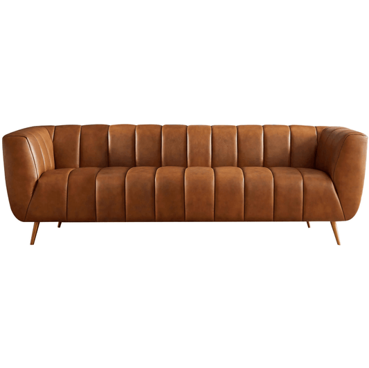 LaMattina MCM Genuine Leather Channel Tufted Sofa 86” - Revel Sofa