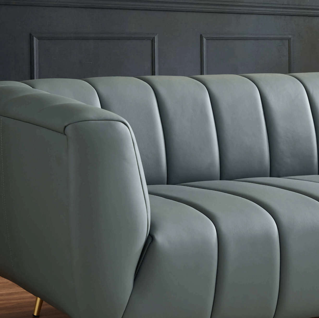 LaMattina MCM Genuine Leather Channel Tufted Sofa 86” - Revel Sofa 
