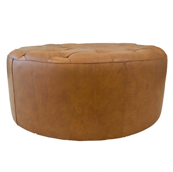 Seletar MCM Style Tufted Tan Leather Ottoman - Revel Sofa