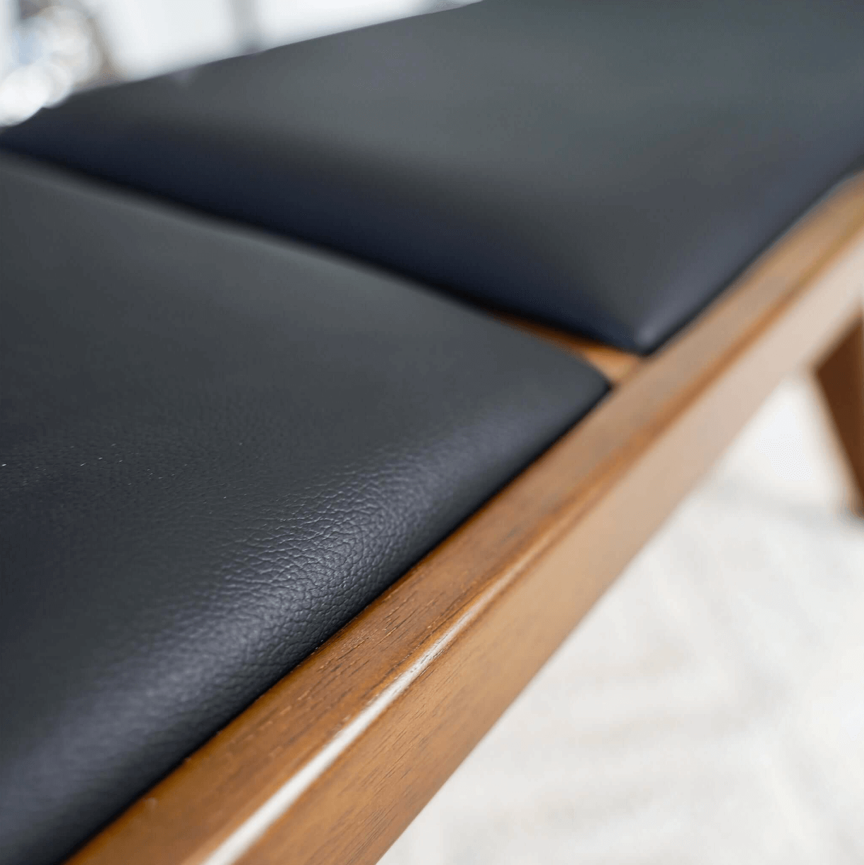 Keira MCM Solid Wood Bench Black Vegan Leather Upholstered Top 51" - Revel Sofa 