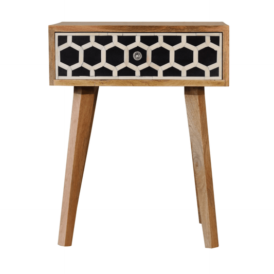 Solid Wood Bone Inlay Tapered Accent End Table, Geometric Design - Revel Sofa
