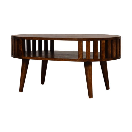 Ariella Solid Wood Slatted Coffee Table, Chestnut or Oak 32" - Revel Sofa