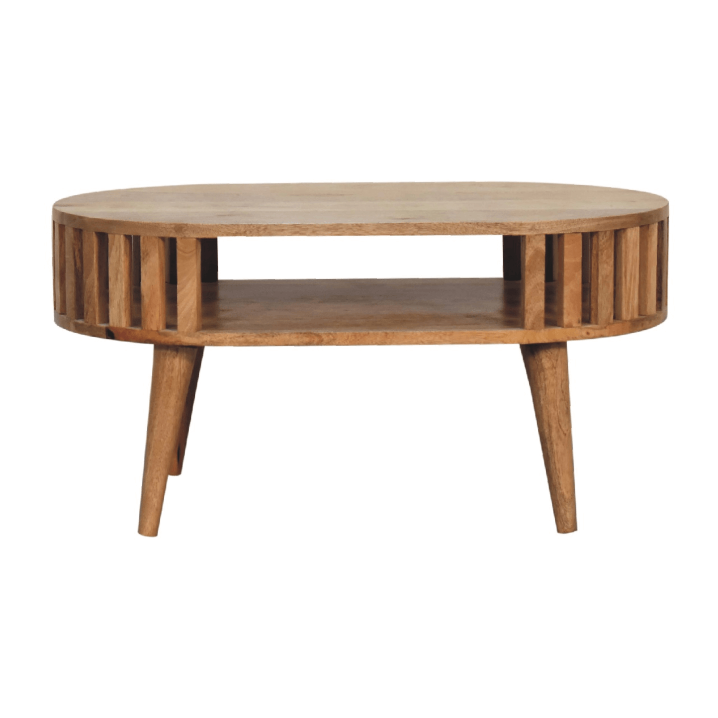 Ariella Solid Wood Slatted Coffee Table, Chestnut or Oak 32" - Revel Sofa 