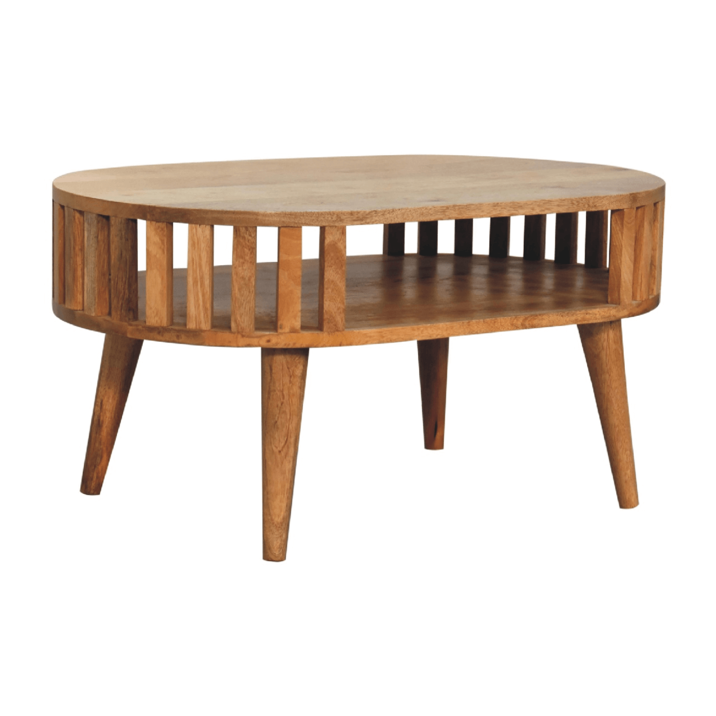 Ariella Solid Wood Slatted Coffee Table, Chestnut or Oak 32" - Revel Sofa 