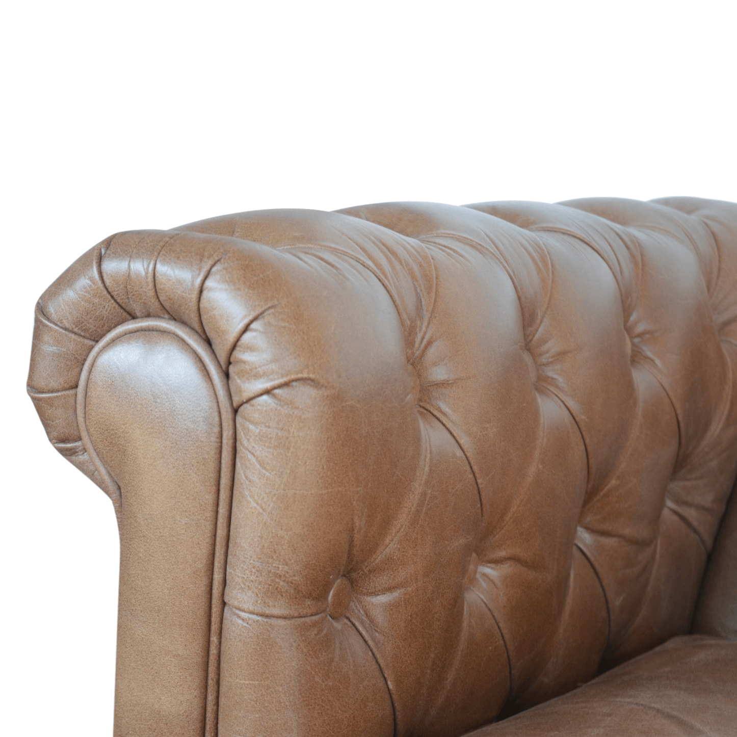 Button Tufted Rolled Arm Genuine Buffalo Leather Chesterfield Sofa Loveseat 59" - Revel Sofa 