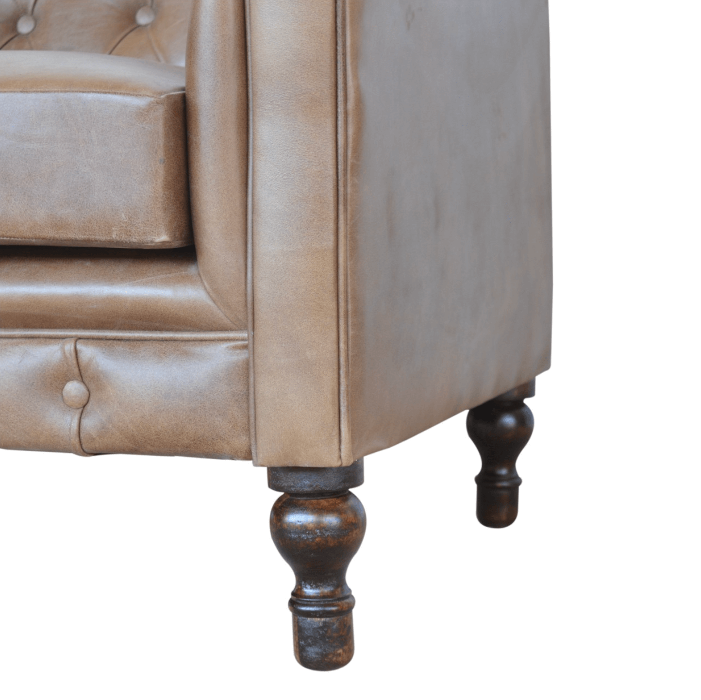 Button Tufted Rolled Arm Genuine Buffalo Leather Chesterfield Sofa Loveseat 59" - Revel Sofa 