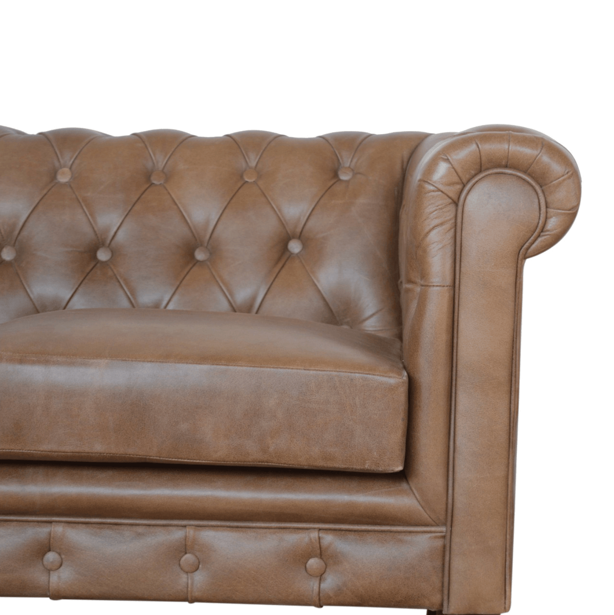 Button Tufted Rolled Arm Genuine Buffalo Leather Chesterfield Sofa Loveseat 59" - Revel Sofa 