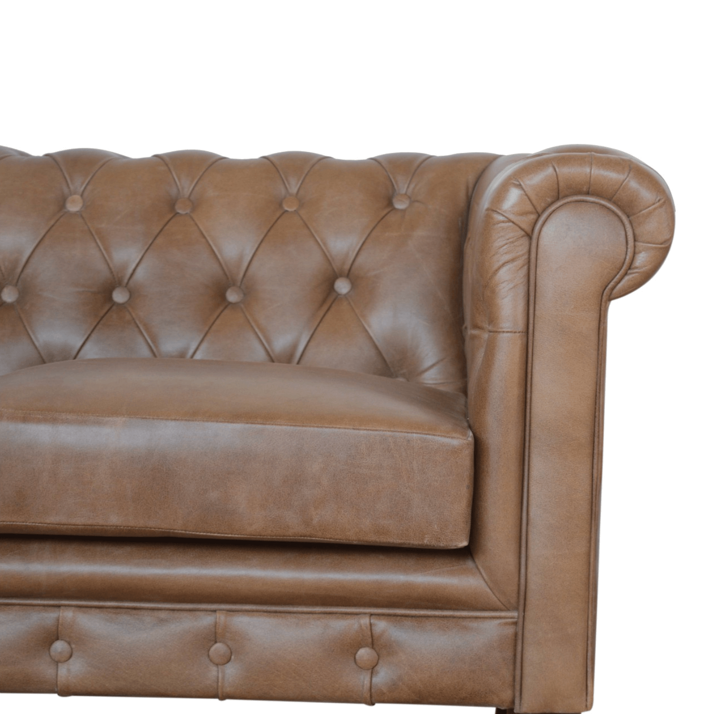 Button Tufted Rolled Arm Genuine Buffalo Leather Chesterfield Sofa Loveseat 59" - Revel Sofa 