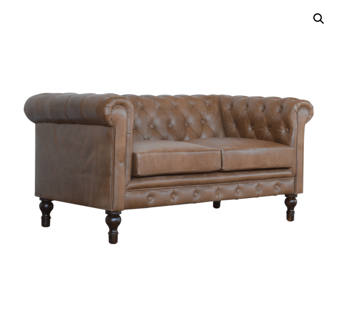 Button Tufted Rolled Arm Genuine Buffalo Leather Chesterfield Sofa Loveseat 59" - Revel Sofa 