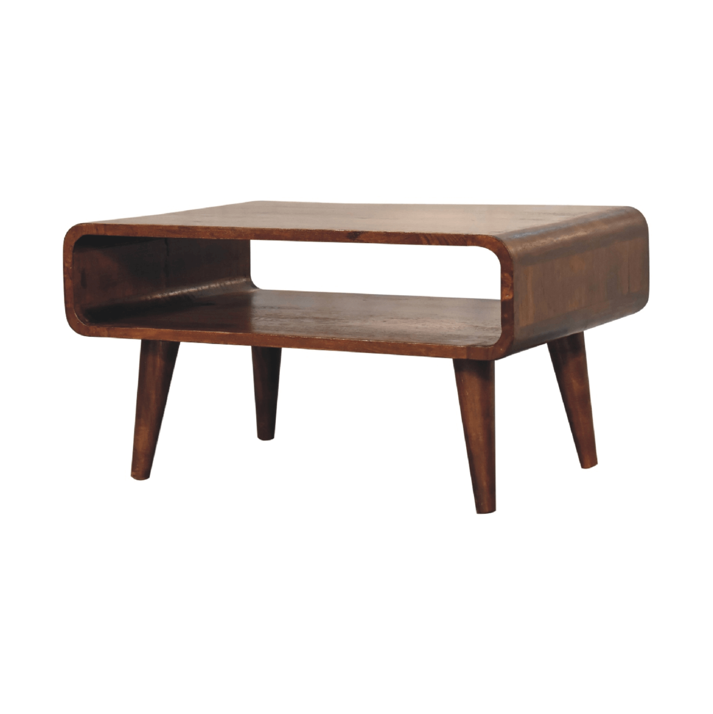 MCM Inspired Solid Mango Wood Coffee Table Open Design 26" - Revel Sofa 