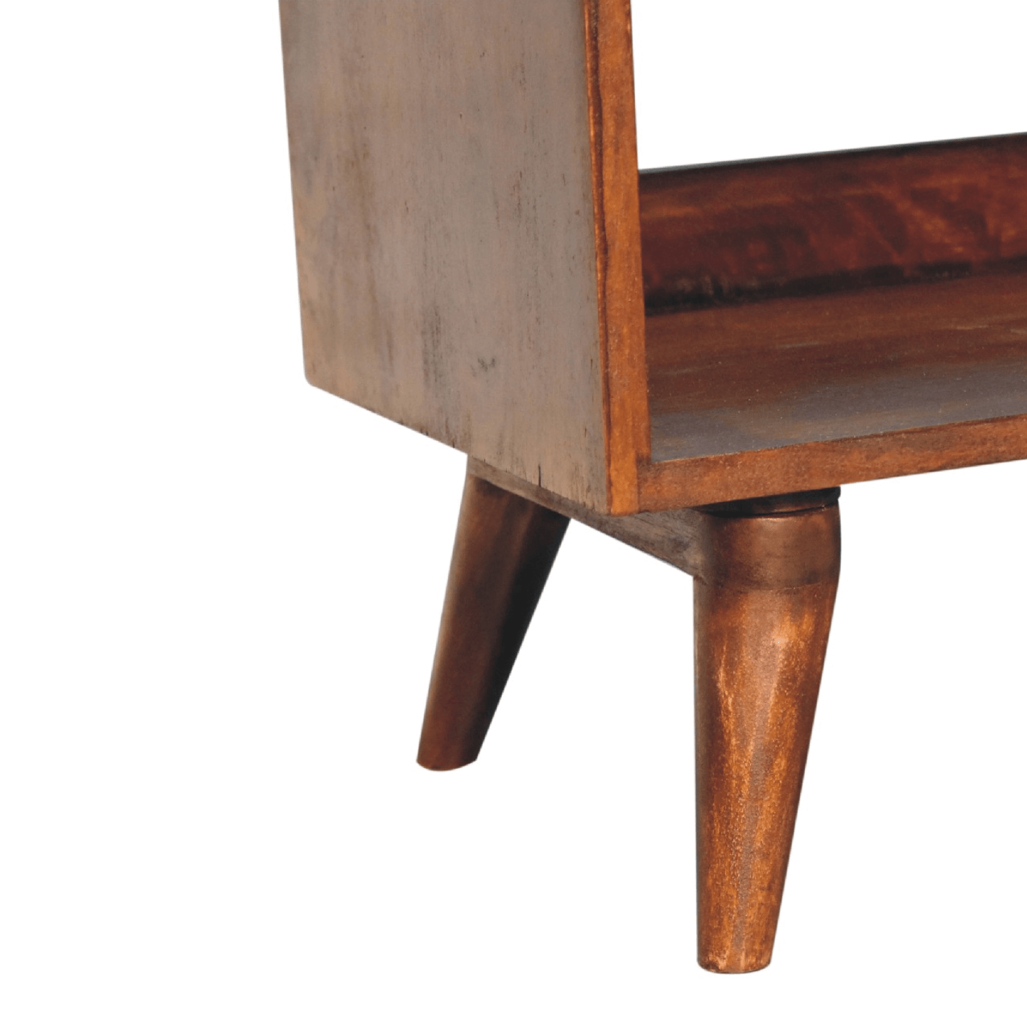 MCM Styled Solid Wood 2 Tier Bench with Leather Seat, Chestnut 35" - Revel Sofa 
