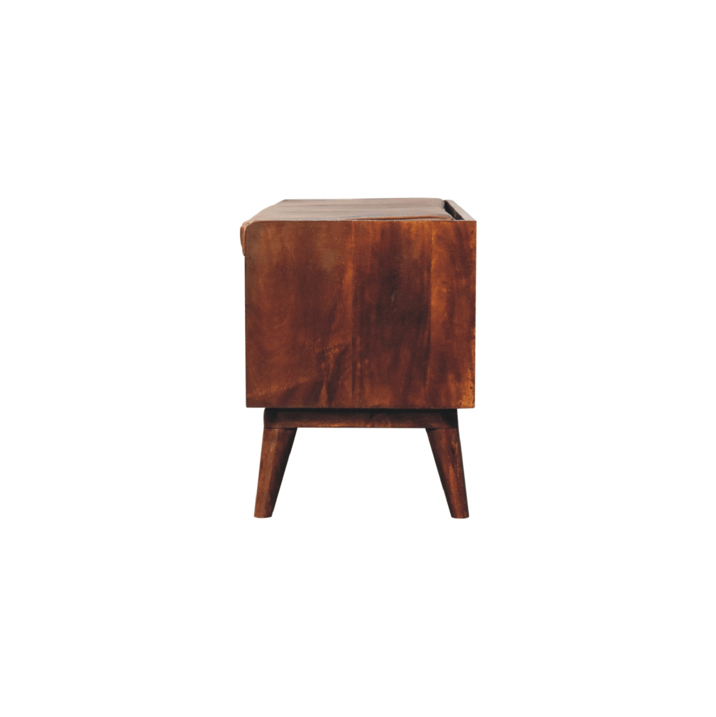 MCM Styled Solid Wood 2 Tier Bench with Leather Seat, Chestnut 35" - Revel Sofa 