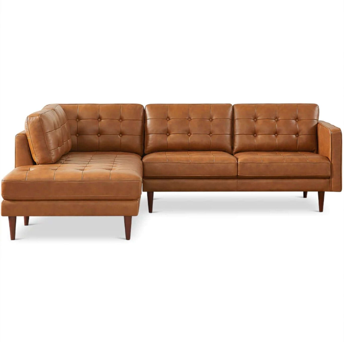 Lucco MCM Style Tufted Leather L-Shape Sectional Chaise Sofa - Revel Sofa 