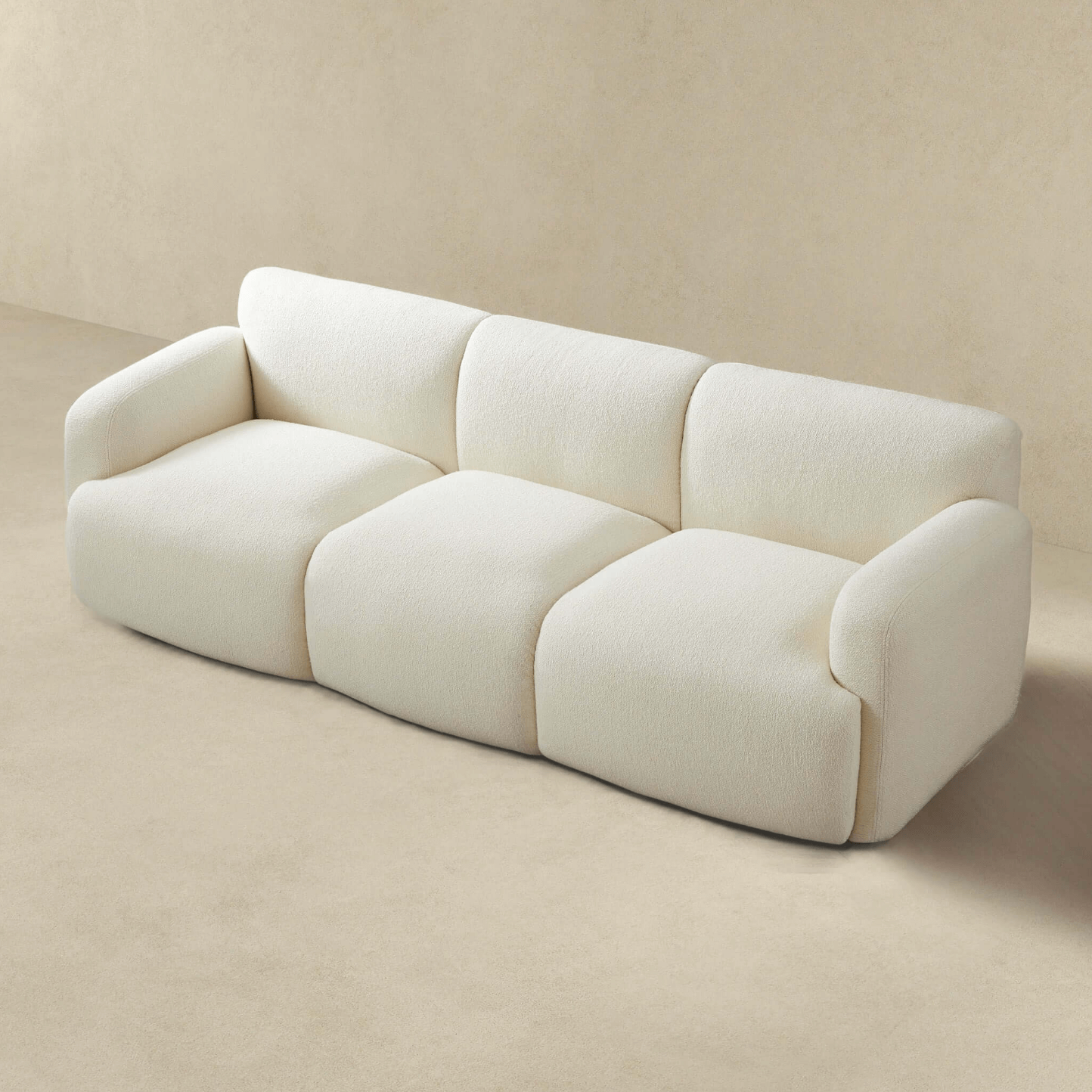 Simone Modern 3 Seater Sofa, Cream Boucle 90" - Revel Sofa 