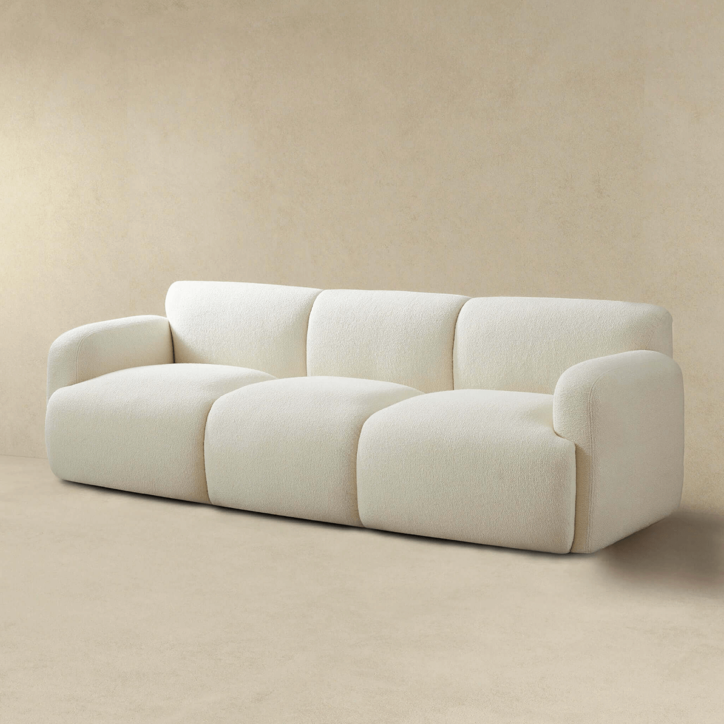 Simone Modern 3 Seater Sofa, Cream Boucle 90" - Revel Sofa 
