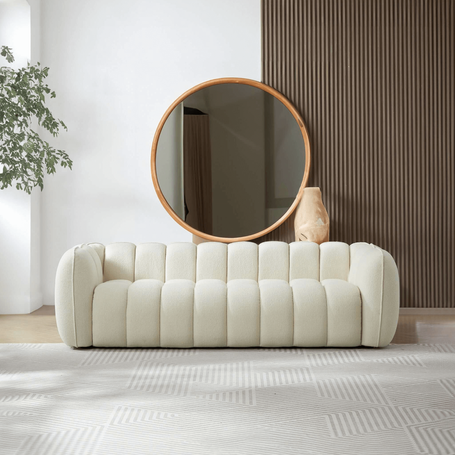 Marissa Channel Tufted Sofa, Cream Boucle 89" - Revel Sofa 