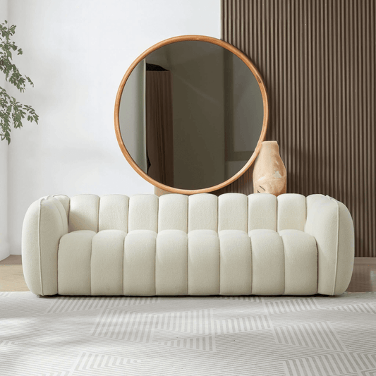 Marissa Channel Tufted Sofa, Cream Boucle 89" - Revel Sofa 