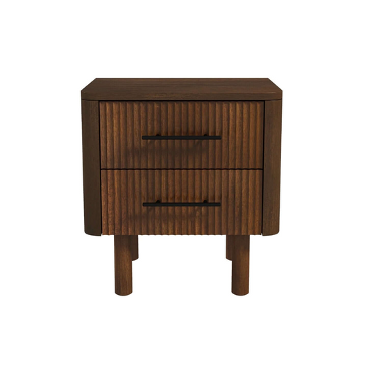 Logan MCM Walnut Bedroom Nightstand With 2 Drawers - Revel Sofa