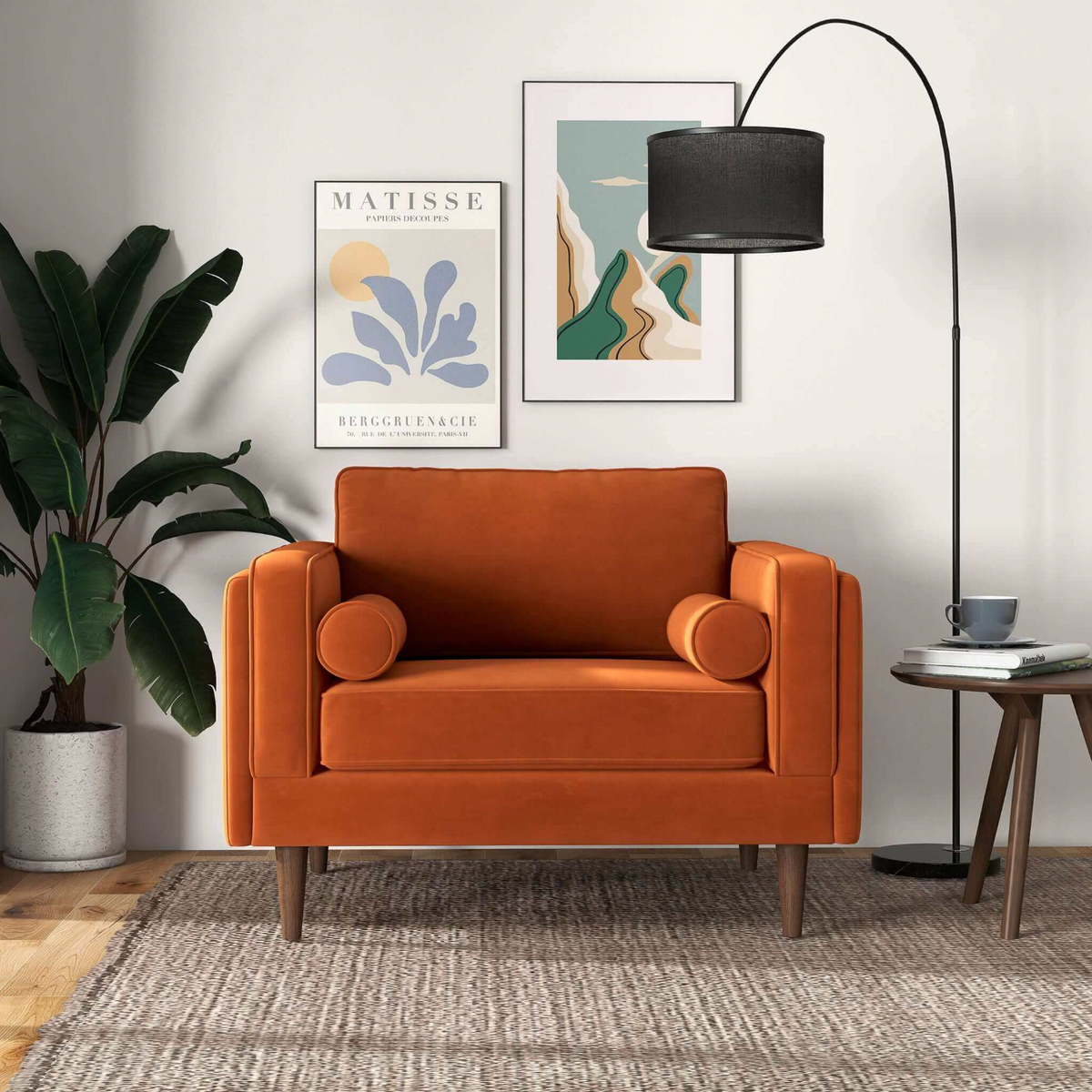 Amber MCM Velvet Accent Lounge Chair – in room setting