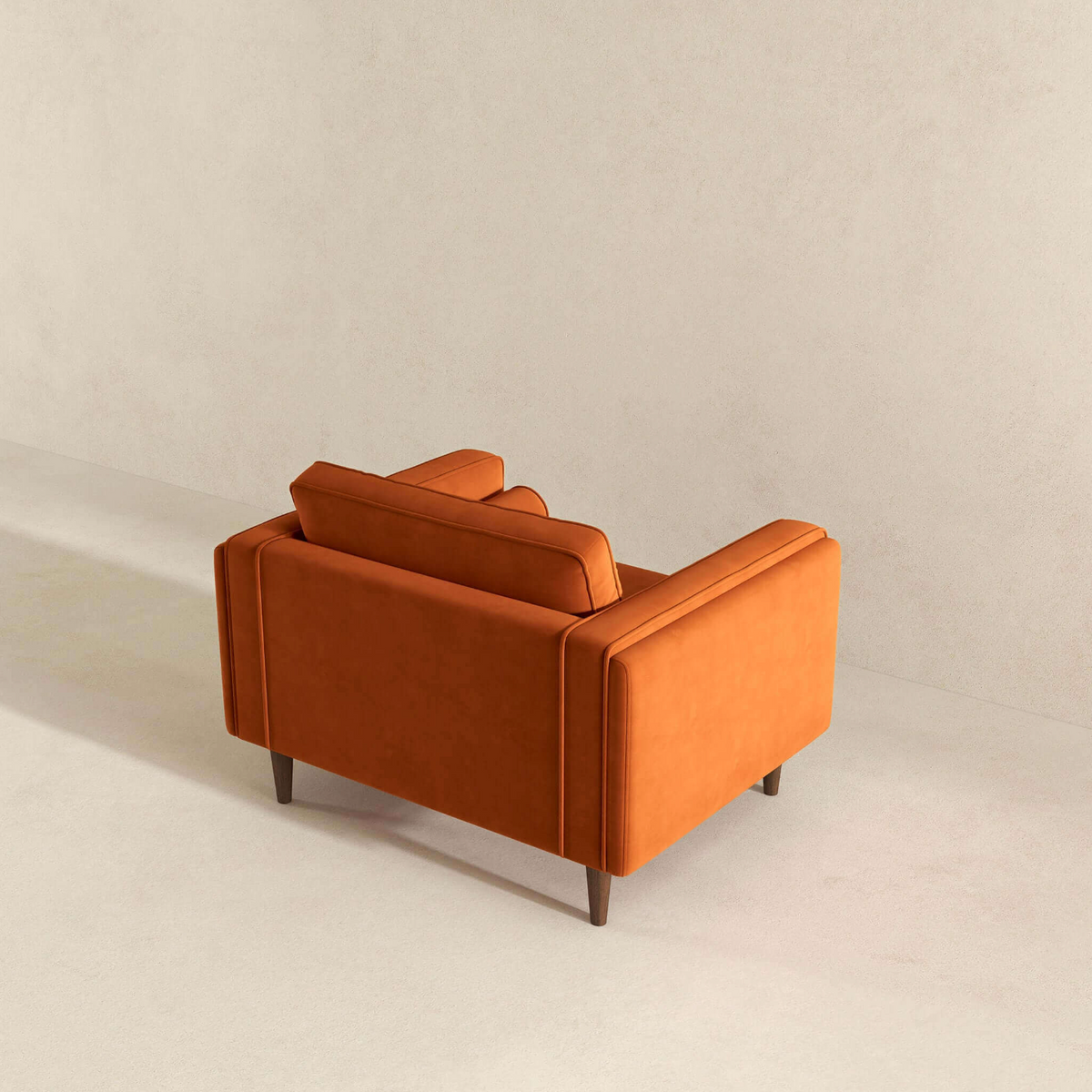 Amber MCM Velvet Accent Lounge Chair – Mid-Century Modern Upholstered Armchair (7 Colors, Plush Cushioning) from the back.