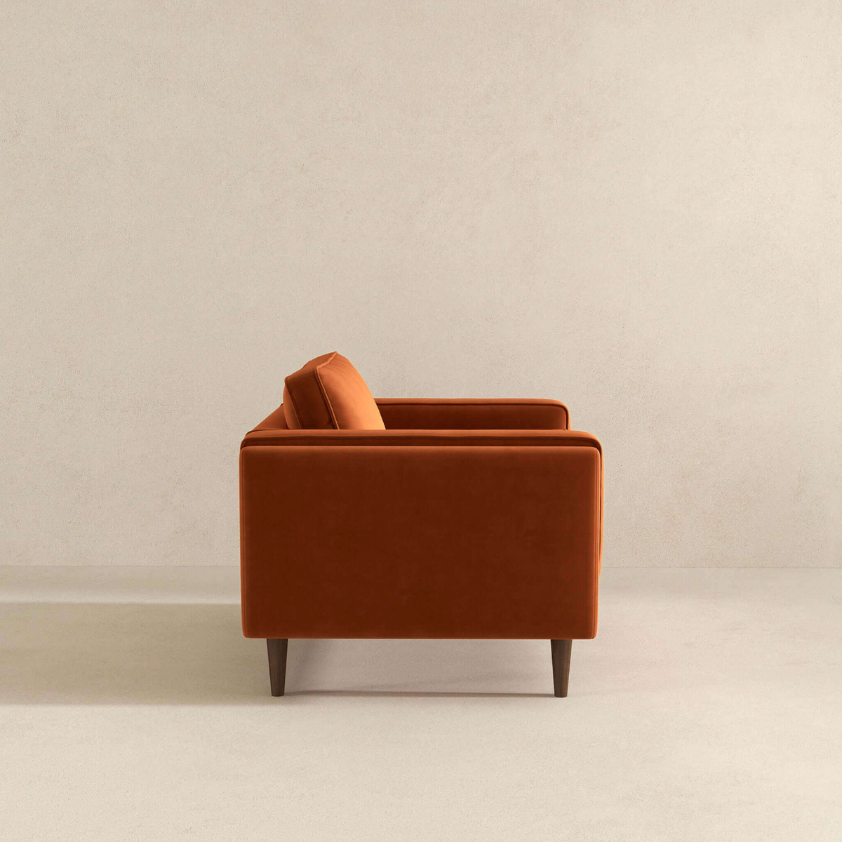 Amber MCM Velvet Accent Lounge Chair – Mid-Century Modern Upholstered Armchair (7 Colors, Plush Cushioning) in orange