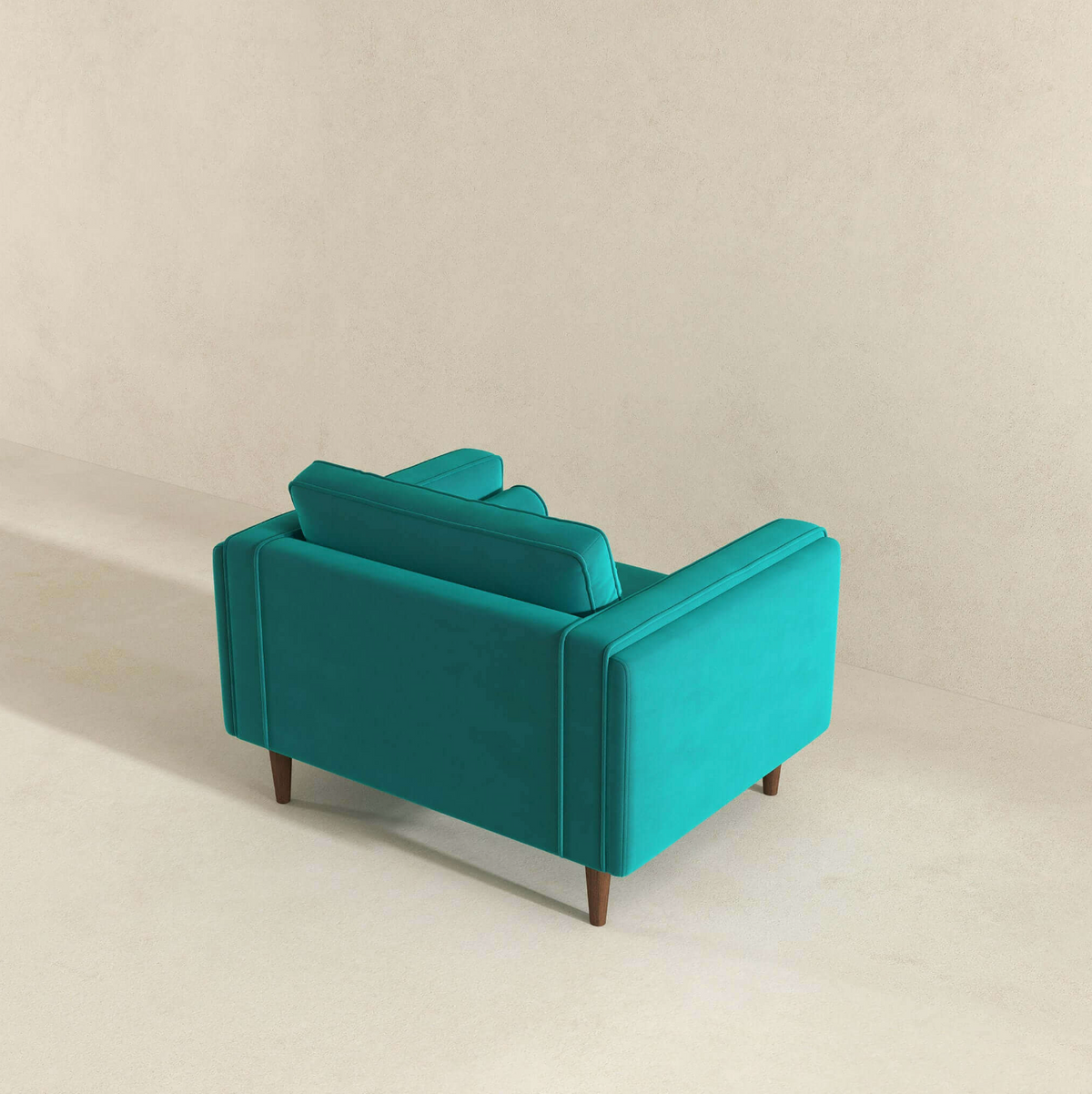 Amber MCM Velvet Accent Lounge Chair – Mid-Century Modern Upholstered Armchair in turquoise color.