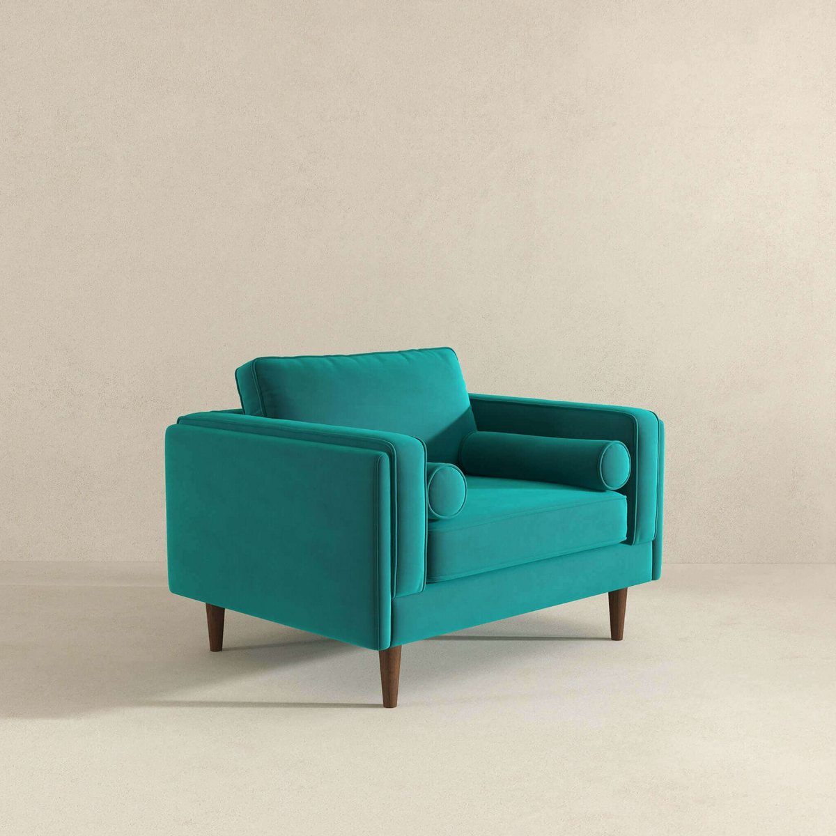 Amber MCM Velvet Accent Lounge Chair – Mid-Century Modern Upholstered Armchair (7 Colors, Plush Cushioning) in teal color.