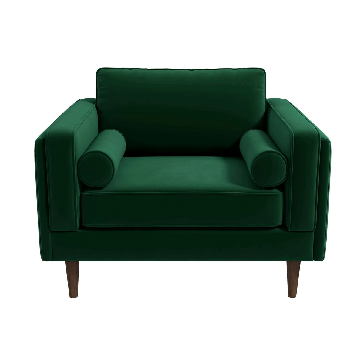 Amber MCM Velvet Accent Lounge Chair – Mid-Century Modern Upholstered Armchair (7 Colors, Plush Cushioning) in green velvet.
