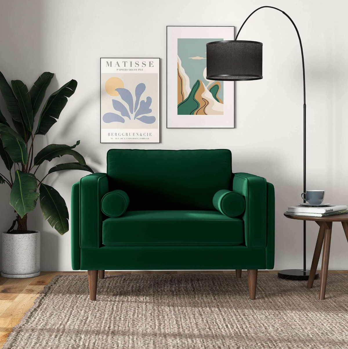 Amber MCM Velvet Accent Lounge Chair – Mid-Century Modern Upholstered Armchair (7 Colors, Plush Cushioning) in green
