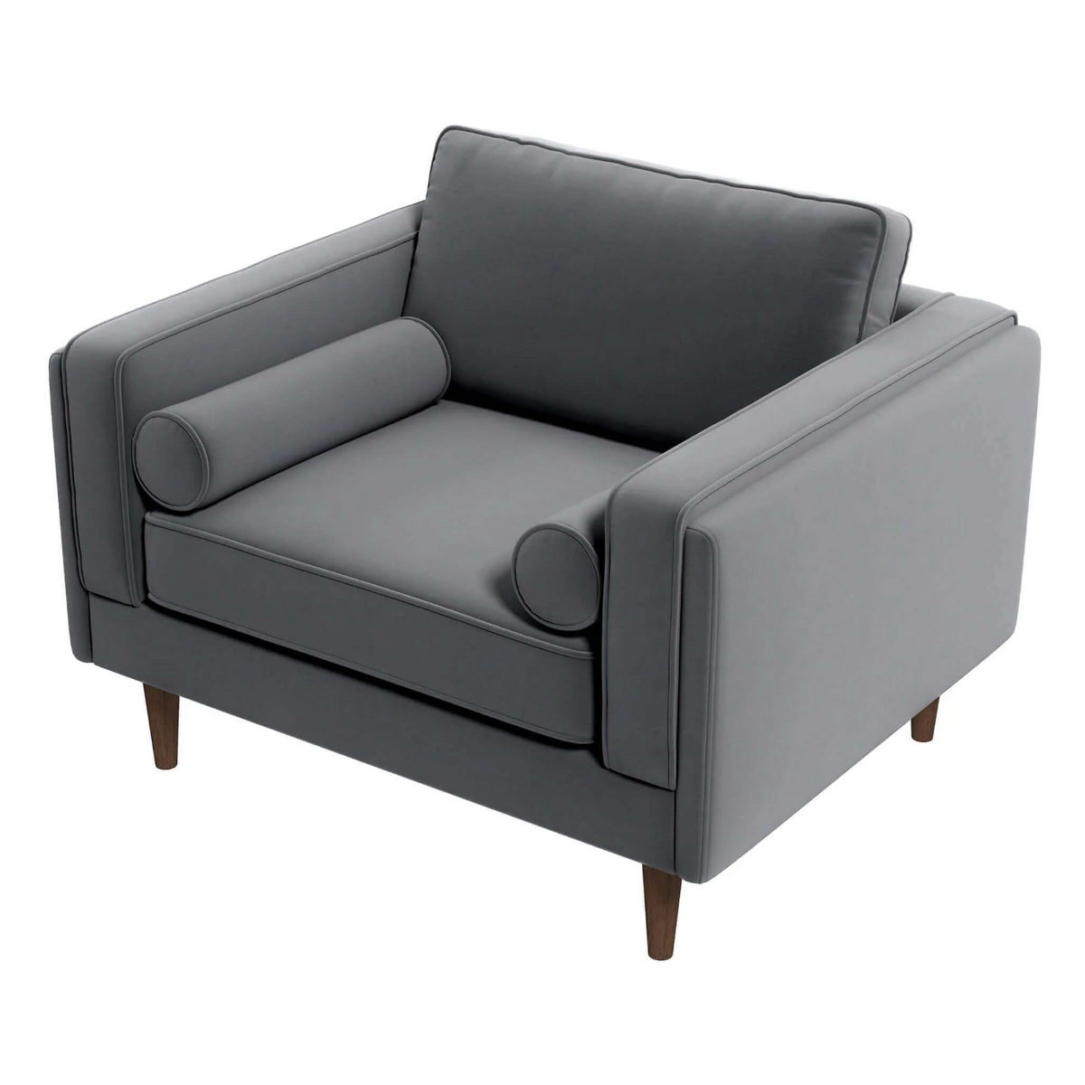 Amber MCM Velvet Accent Lounge Chair – Mid-Century Modern Upholstered Armchair (7 Colors, Plush Cushioning) in grey.