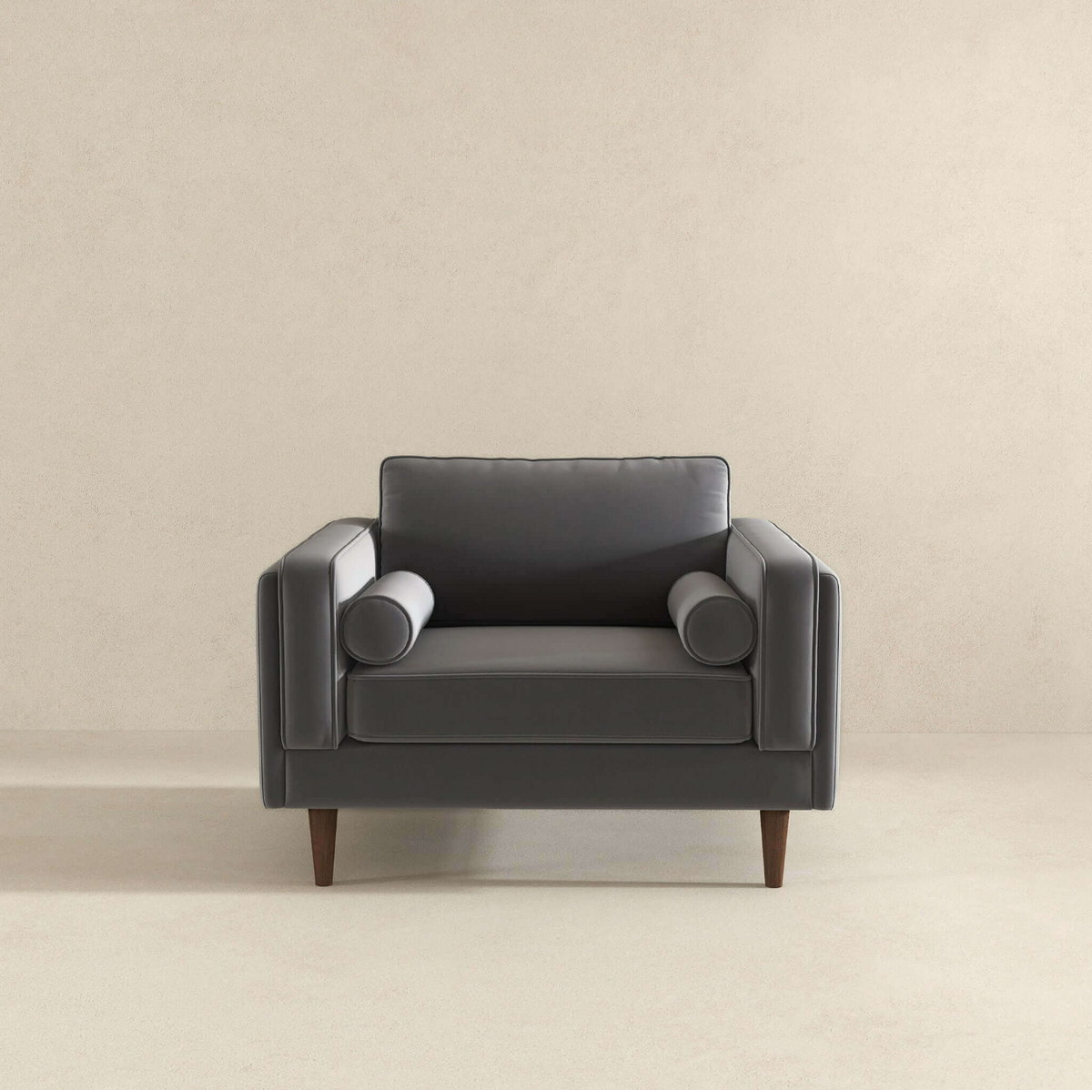 Amber MCM Velvet Accent Lounge Chair – Mid-Century Modern Upholstered Armchair (7 Colors, Plush Cushioning) in grey