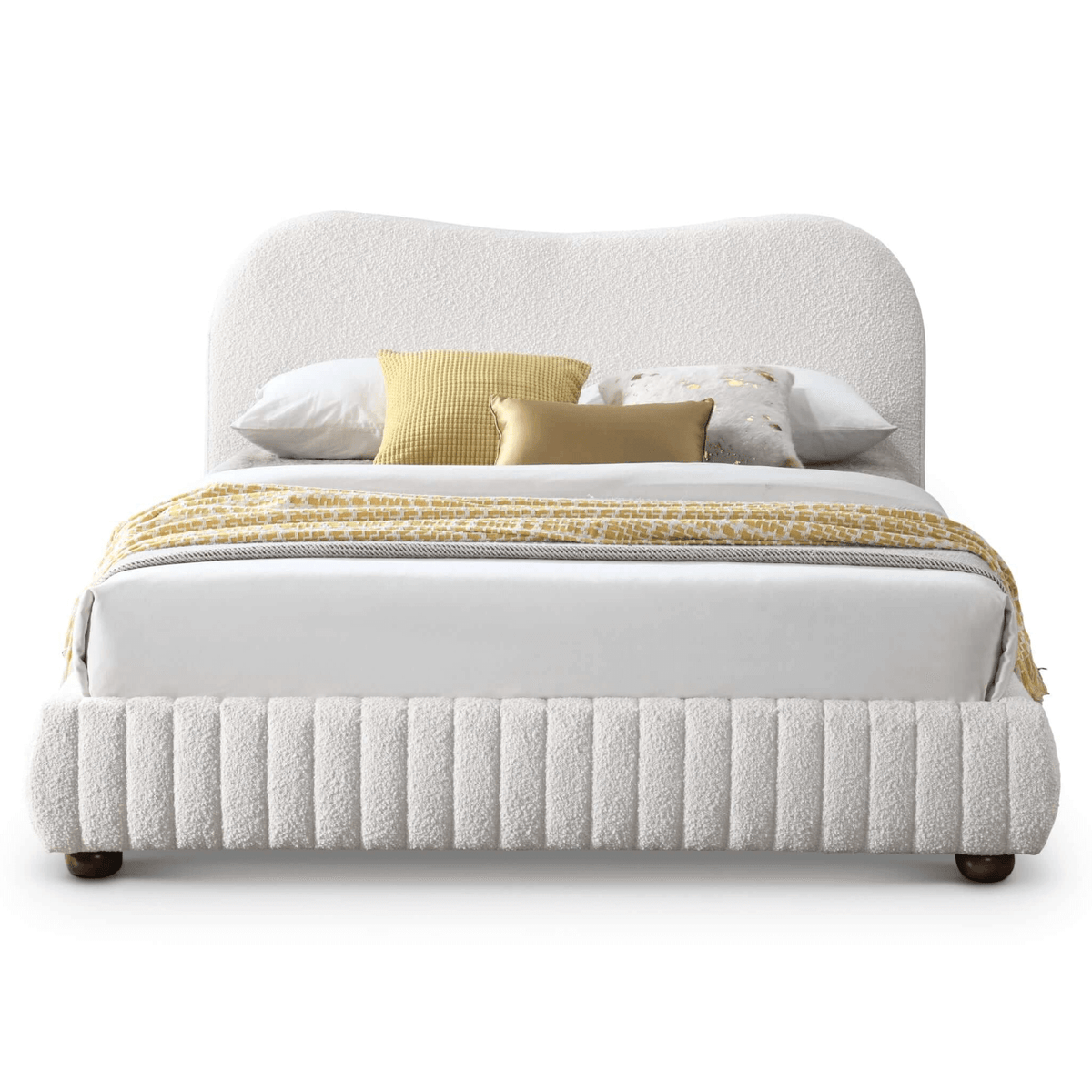 Norme Cream Boucle Platform Bed Frame Queen – Modern Upholstered Bed with plush boucle fabric and sleek design.