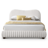 Norme Cream Boucle Platform Bed Frame Queen – Modern Upholstered Bed with plush boucle fabric and sleek design.