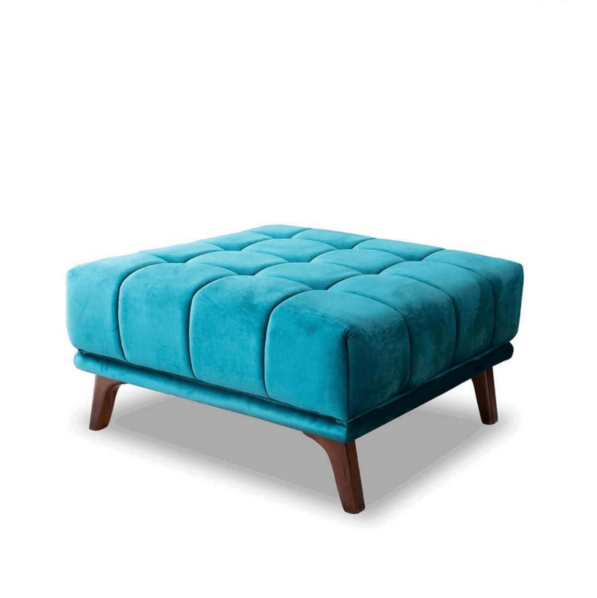 Addison MCM Tufted Square Ottoman 33" – Modern Upholstered Ottoman (Multiple Colors & Fabrics) in teal.