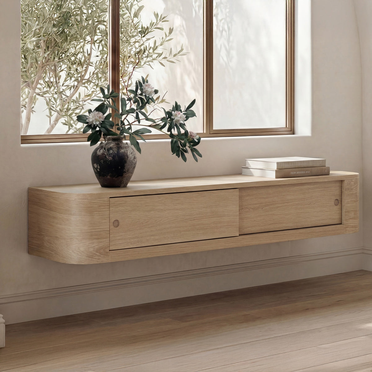Round Off Floating Console Table – 48" Wall-Mounted Console Table (2 Colors) (19)
