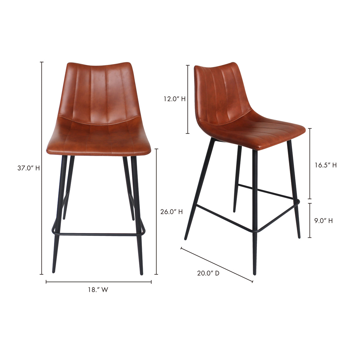Alibi Counter Stool – 17.7" Vegan Leather Counter Stool, Set of 2 (4 Colors) (26)